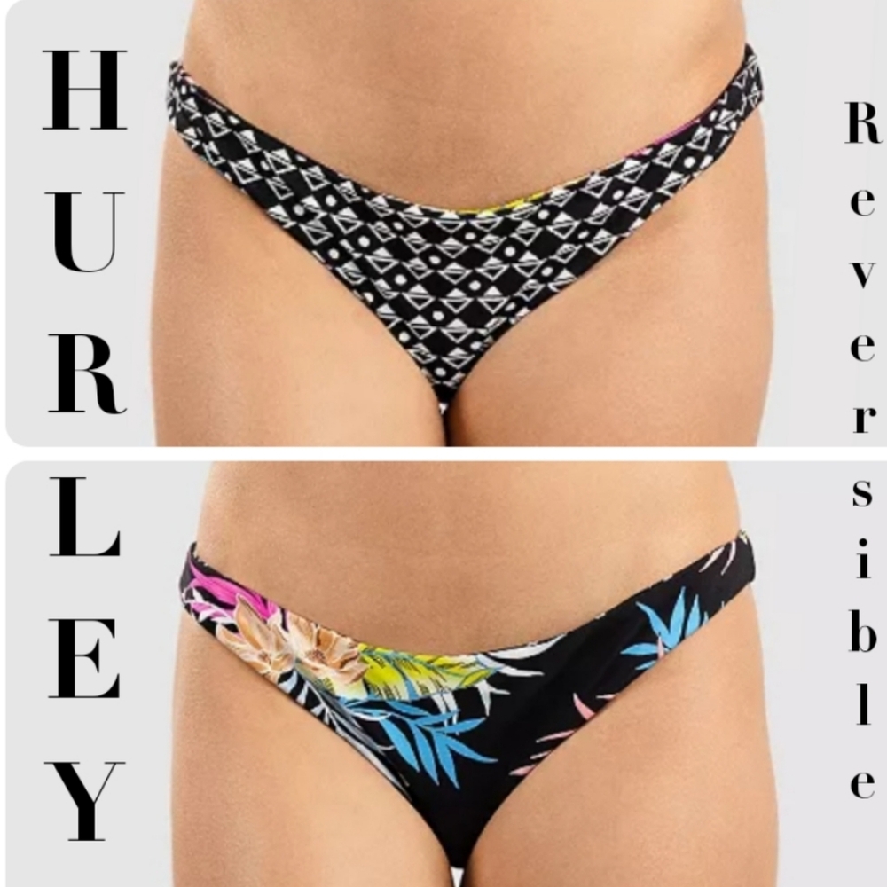 HURLEY HANA REVERSIBLE MODERATE COVERAGE BIKINI SWIMSUIT BOTTOM
